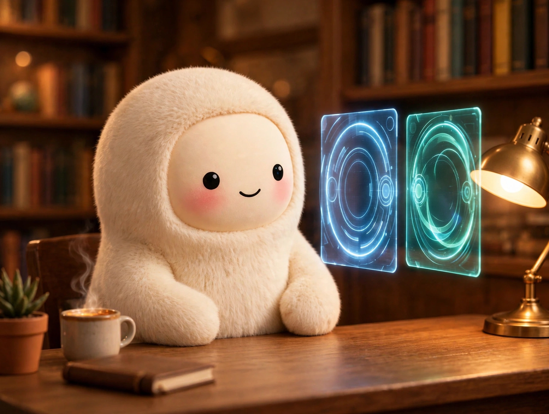 Jolly comparing two glowing interface panels side by side